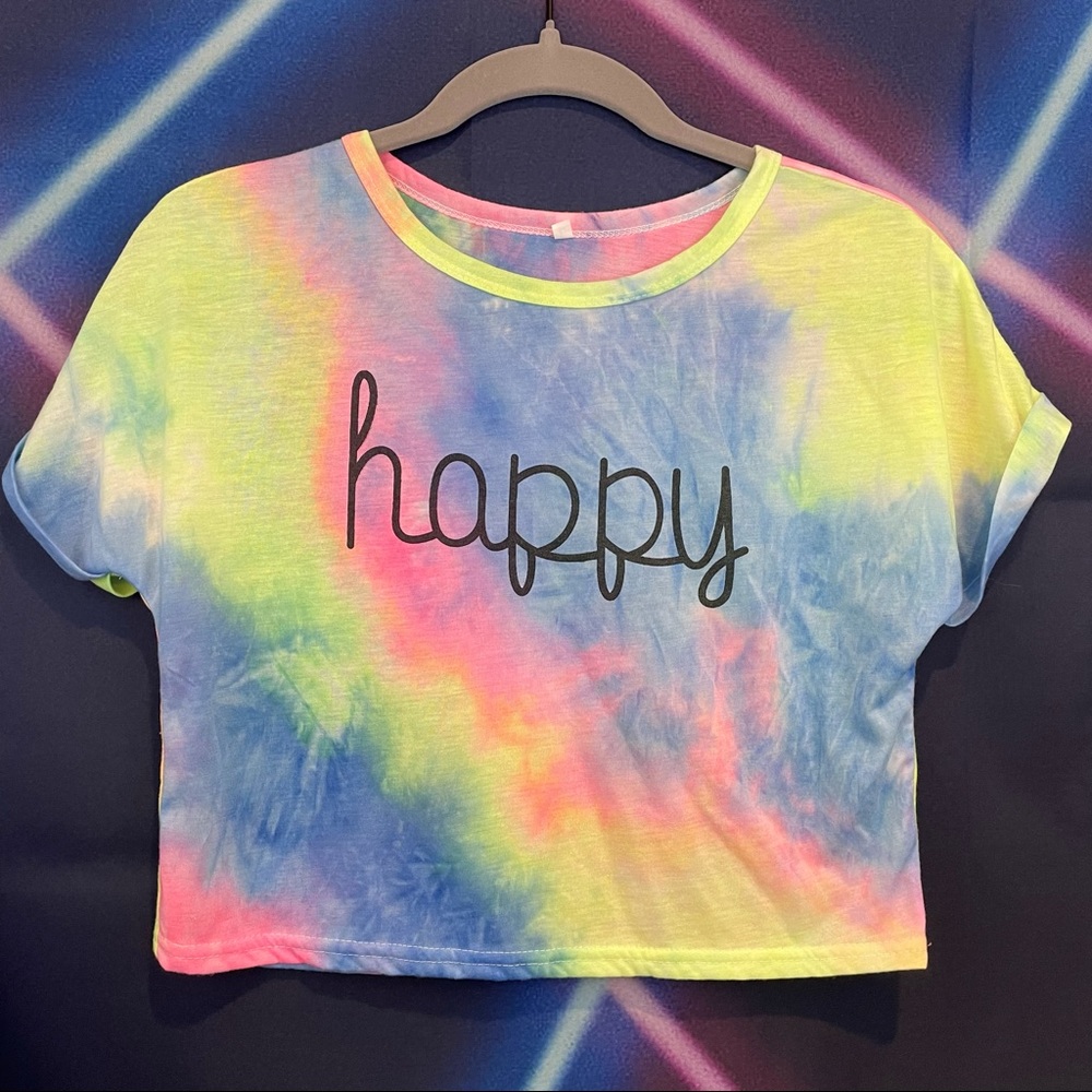 happy Tie Dye Crop Top Juniors Size Large